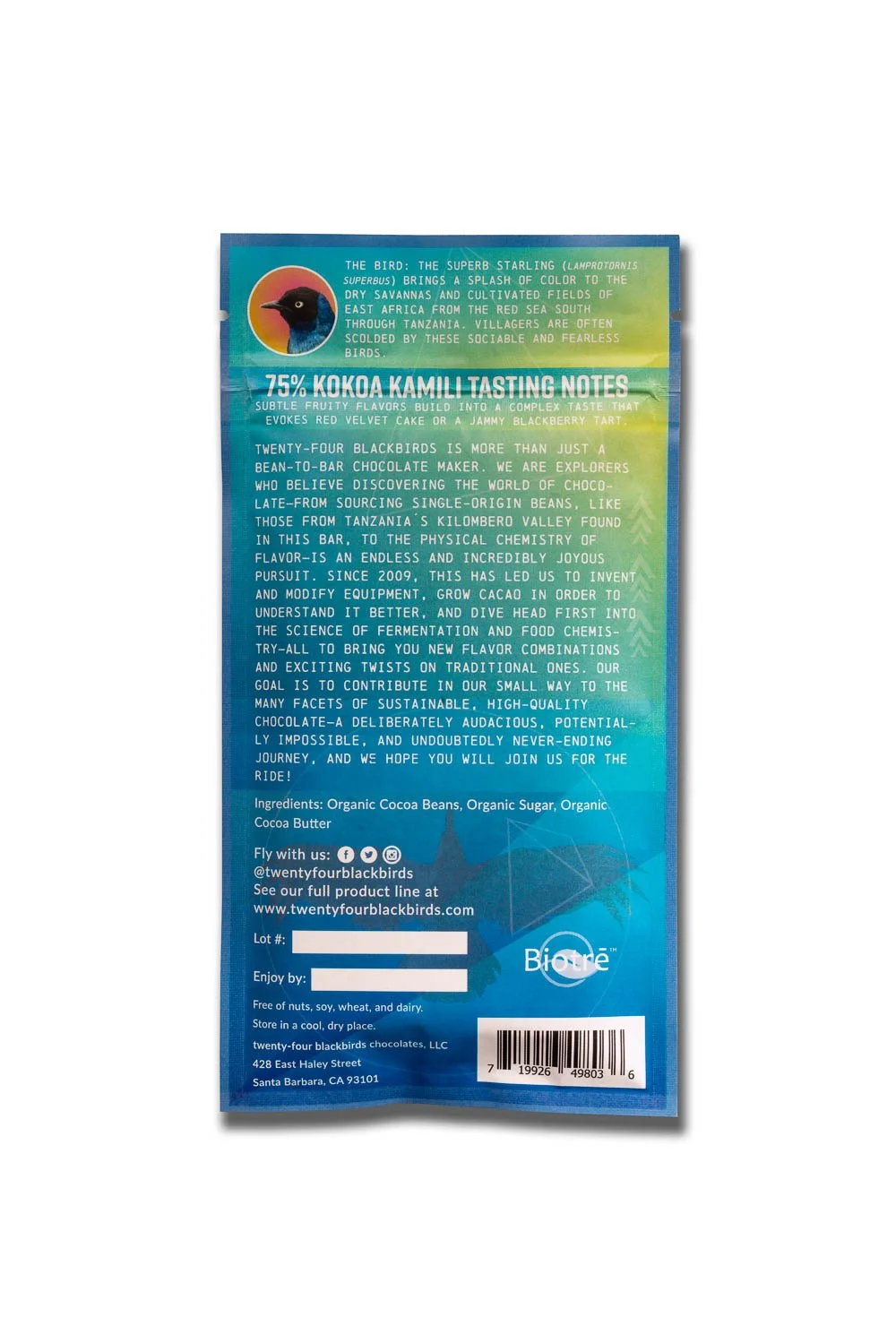 75% Tanzania Kokoa Kamili bar 1.4 oz — Twenty-Four Blackbirds